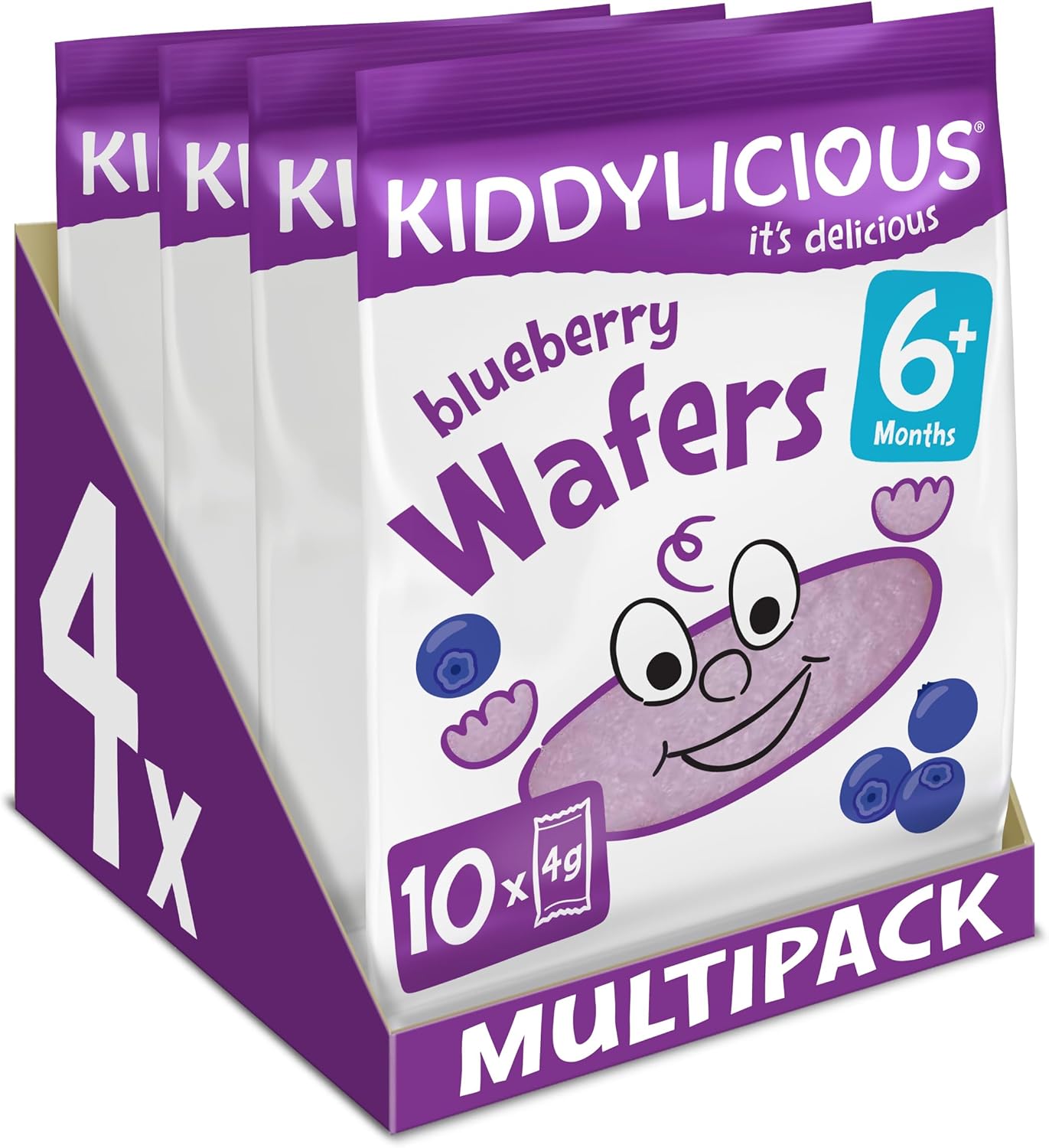 Kiddylicious Blueberry Wafers - Gluten and Dairy Free Kids Snack - Suitable for 6+ Months - 4 x 10 Twin Packs