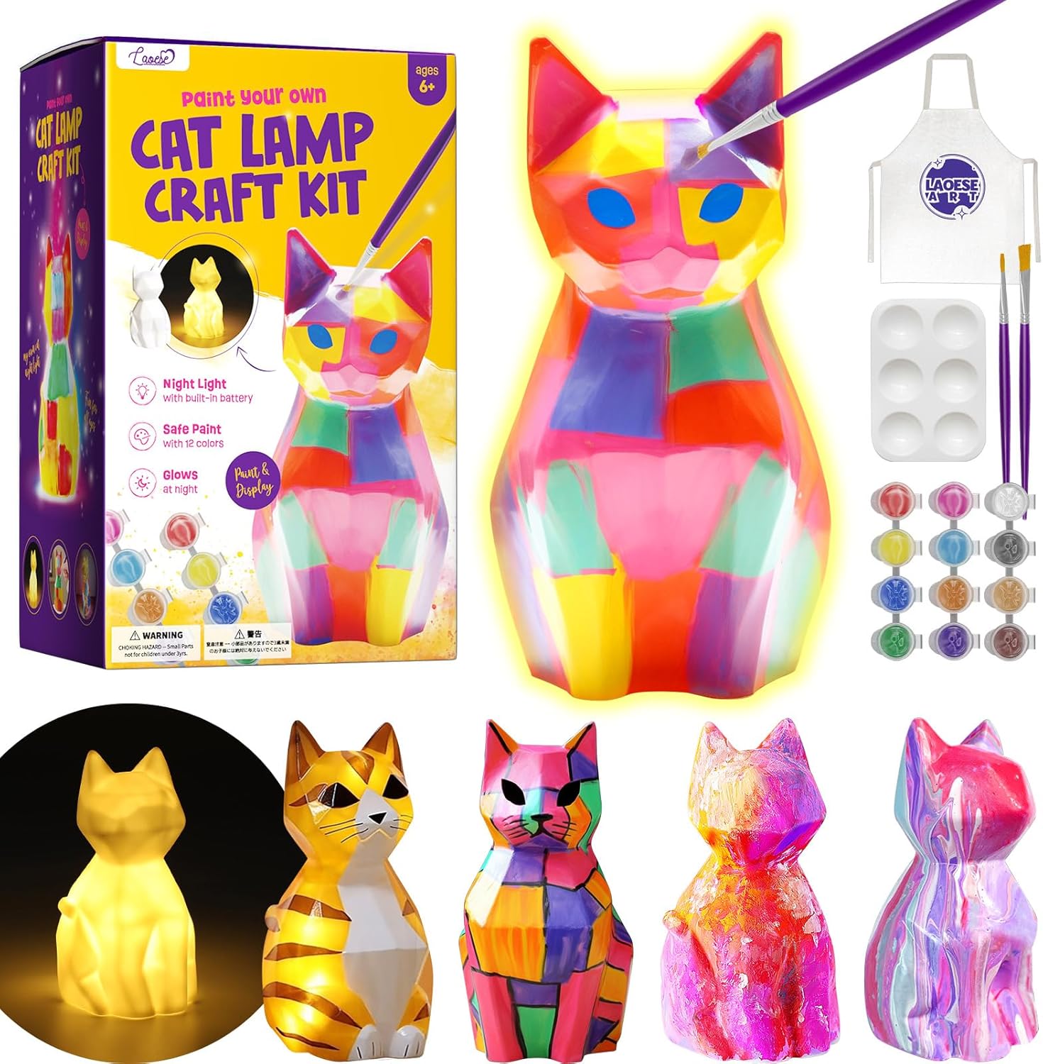 Paint Your Own Cat Lamp Kit, Art Supplies Arts & Crafts Kits, Painting kit for Kids 6-12, Arts and Crafts for Kids Ages 8-12, Toys Girls Boy Birthday Easter Gift Ages 3 4 5 6 7 8 9 10 11 12+