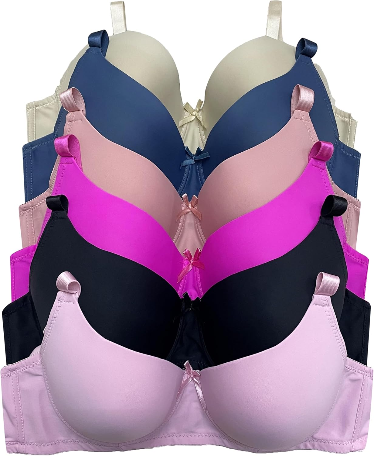 Viola's Secret 6 Pack of Color Print T-Shirt Bras B Cup C Cup and D Cup