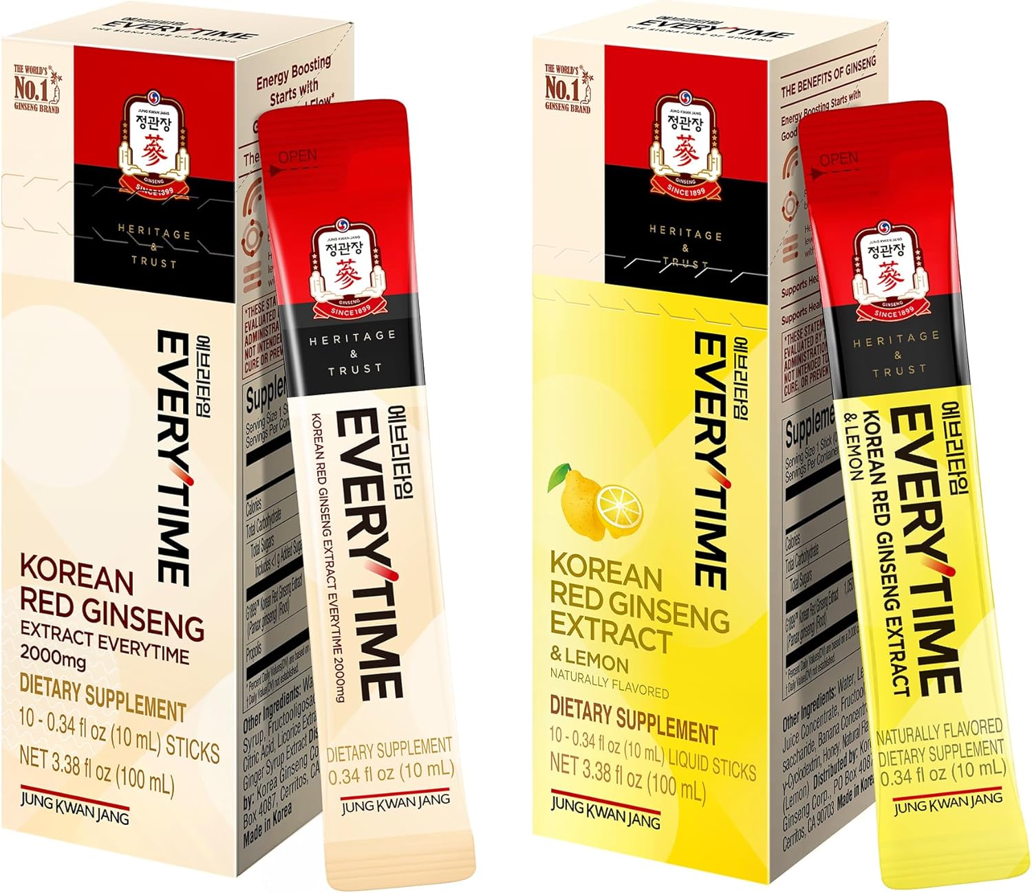 Everytime Korean Red Ginseng Extract Bundle - 2000mg 10 Sticks & Lemon 10 Sticks