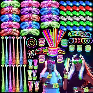 SHQDD158 PCS Glow in the Dark Party Supplies,14PCS LED Glasses, 30 LED Finger Lights, 14 LED Light Hairs and 100PCS Glow Sticks Bracelets for Glow Party, New Year, Wedding, Concert, Neon Party Favors