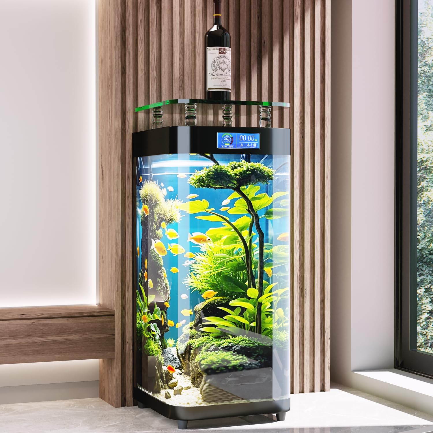 Rounded Corner Curved Cabinet Glass Fish Tank 19.7W x 15.7 x 45.3H