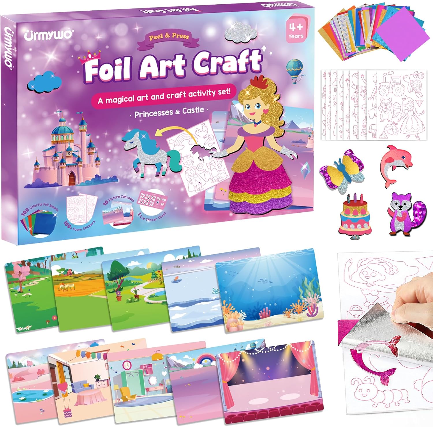 Travel Games Toys for Car Airplane, Road Trip Activities, Foil Arts and Crafts for Kids Ages 4-8, Coloring Sticker Books,No Mess DIY Creative Art Craft Kits,4 5 6 7 8 9 10 Year Old Girl Birthday Gifts