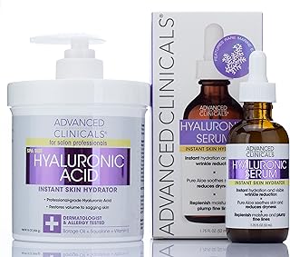 Advanced Clinicals Hyaluronic Acid Moisturizer Body Cream + Hyaluronic Acid Serum Skin Care Product 2pc Bundle, Face Serum & Body Lotion Targets Wrinkles, Dark Spots, Fine Lines, & Dry Skin, 2pc Set