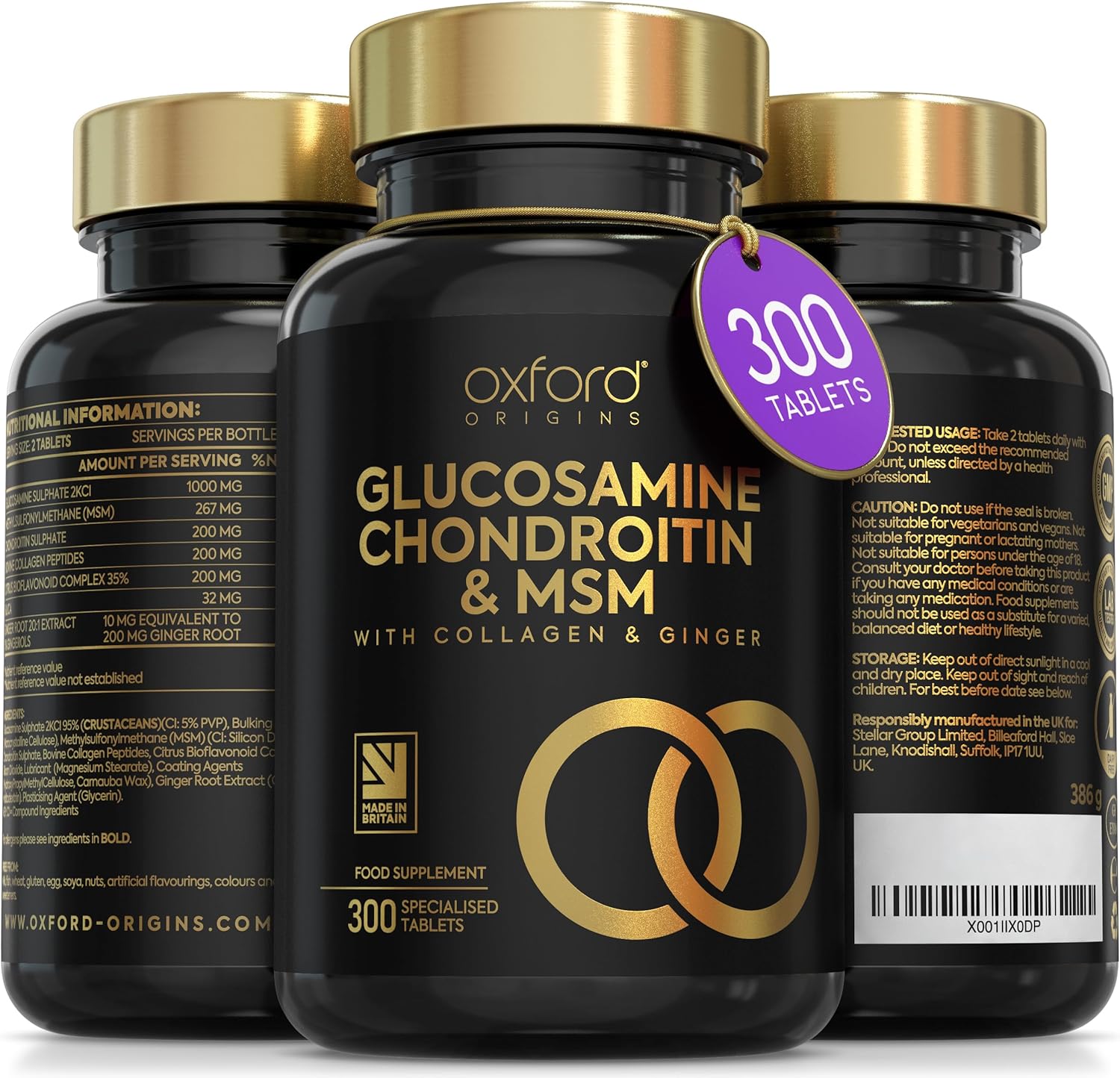 Advanced Glucosamine and Chondroitin High Strength Tablets with MSM | Made in The UK | Glucosamine Sulphate with Chondriotin, MSM Powder, Collagen, Citrus Bioflavonoid and Ginger Root | 300 Tablets