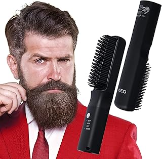 Red by Kiss Beard & Hair Straightener, Secure Auto Shut-Off, 2 in 1 Heated Straightening Beard Brush 360 degree swivel cord Temperature Adjustable