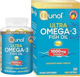 Qunol Fish Oil Omega 3 Mini Softgels, 1000mg Omega 3 EPA + DHA, Ultra Pure Supplements, Heart Health Support, Lemon Flavor, Easy to Swallow Minis, 3 Month Supply, 180 Count