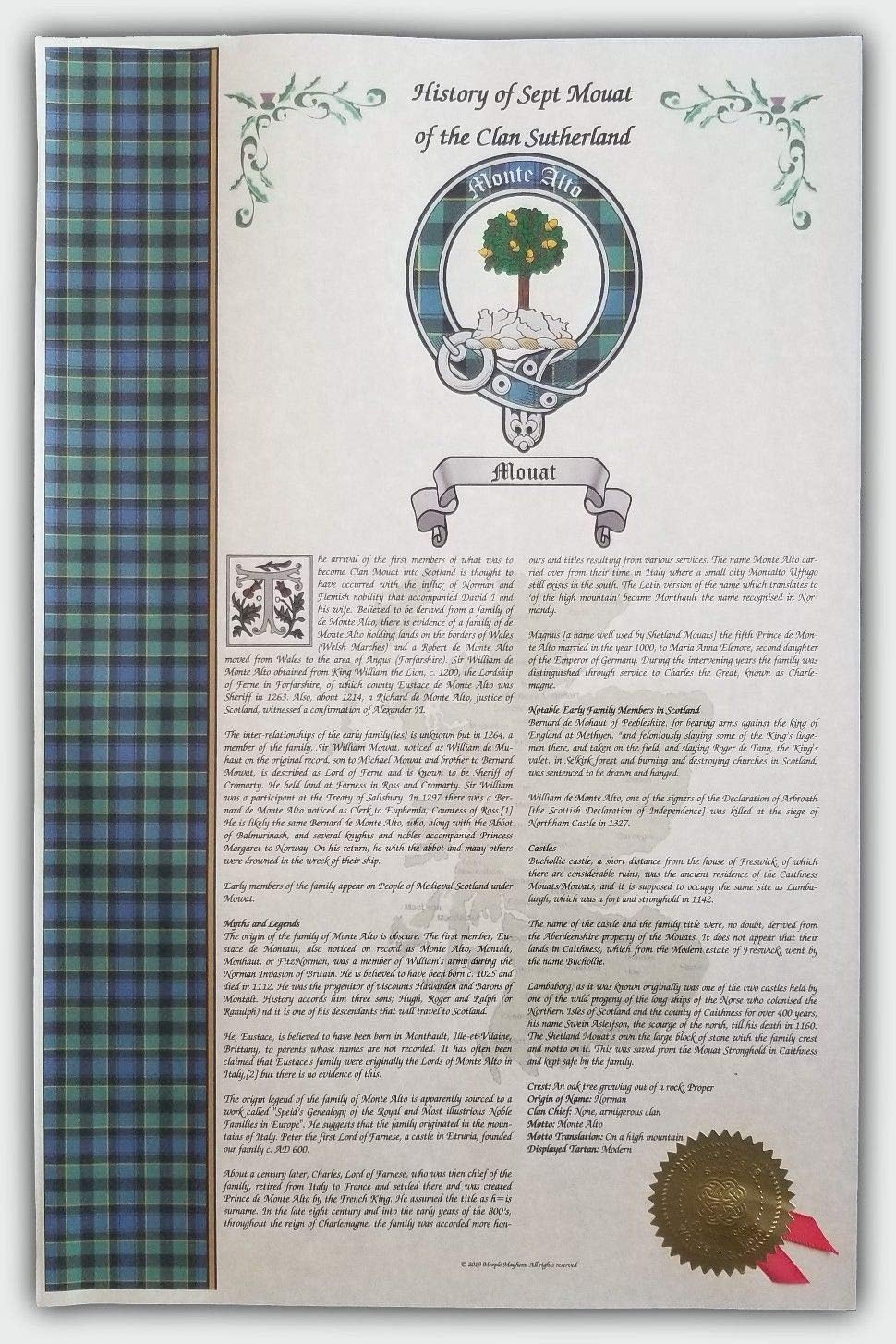 Mr Sweets Allony Scottish Clan & Sept 11x17 History Print - Tartan, Buckle, Crest, Last Name Surname Meaning, Genealogy, Family Tree Research Aid, Roots, Ancestry, Ancestors and Namesakes