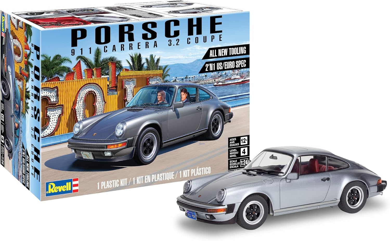 Revell 85-4521 Porsche 911 Carrera 3.2 Coupe 2N1 Model Car Kit 1:24 Scale 109-Piece Skill Level 4 Plastic Model Building Kit, Gray