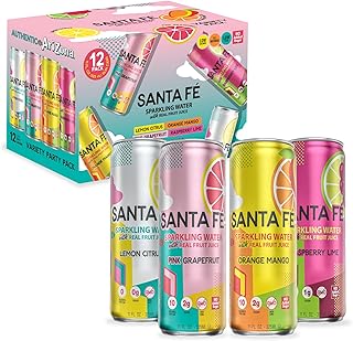 AriZona Santa Fe Sparkling Water with Real Fruit Juice, 11 fl oz Can, 4 Flavor Variety Pack - Lemon Citrus, Raspberry Lime, Pink Grapefruit, Orange Mango - NO Added Sugar (Pack of 12)
