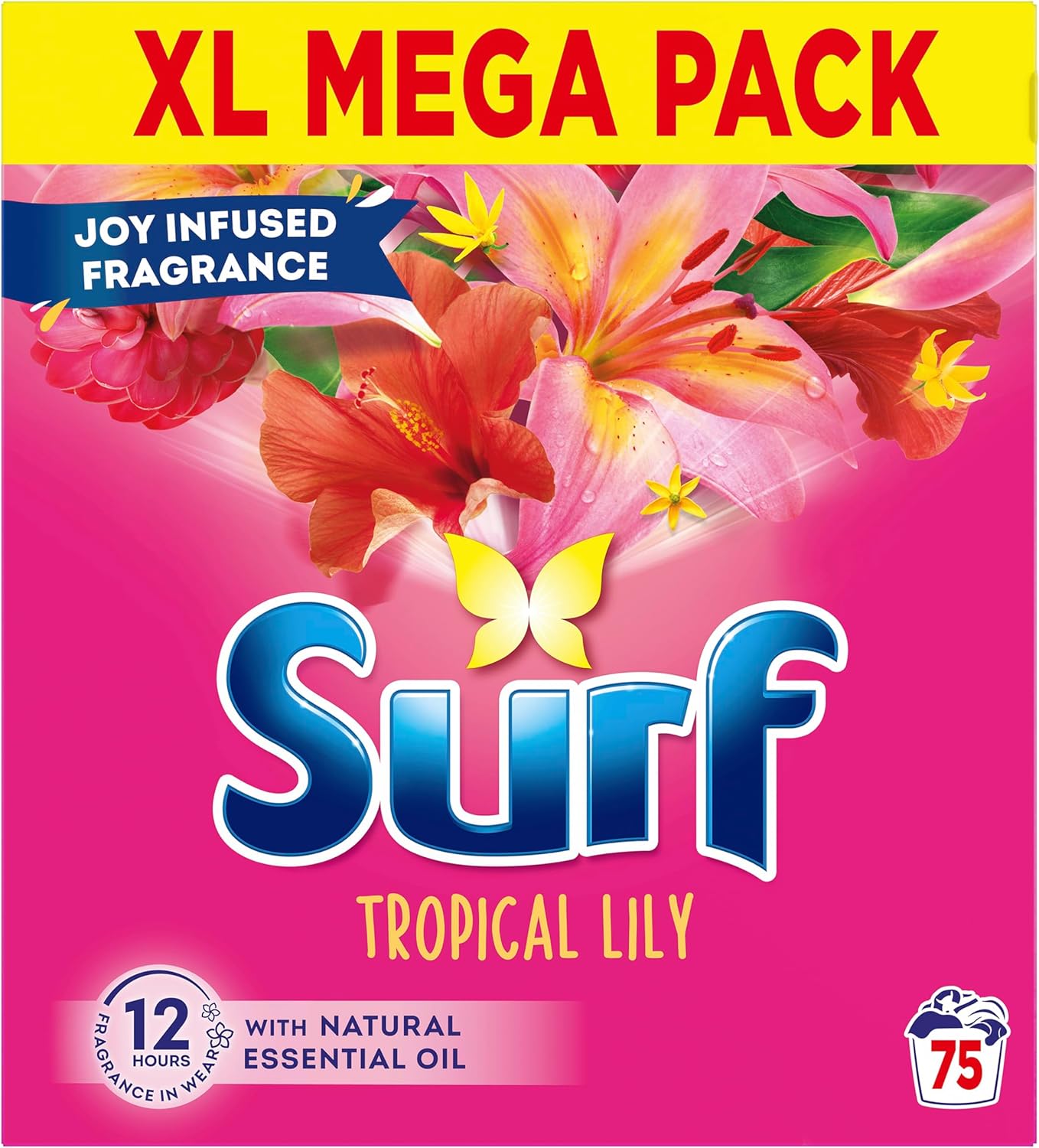 Surf Tropical Lily Washing Powder joy-infused fragrance with natural essential oil lasting up to 12 hours in wear for brilliantly clean laundry every time 75 washes 3.75 kg