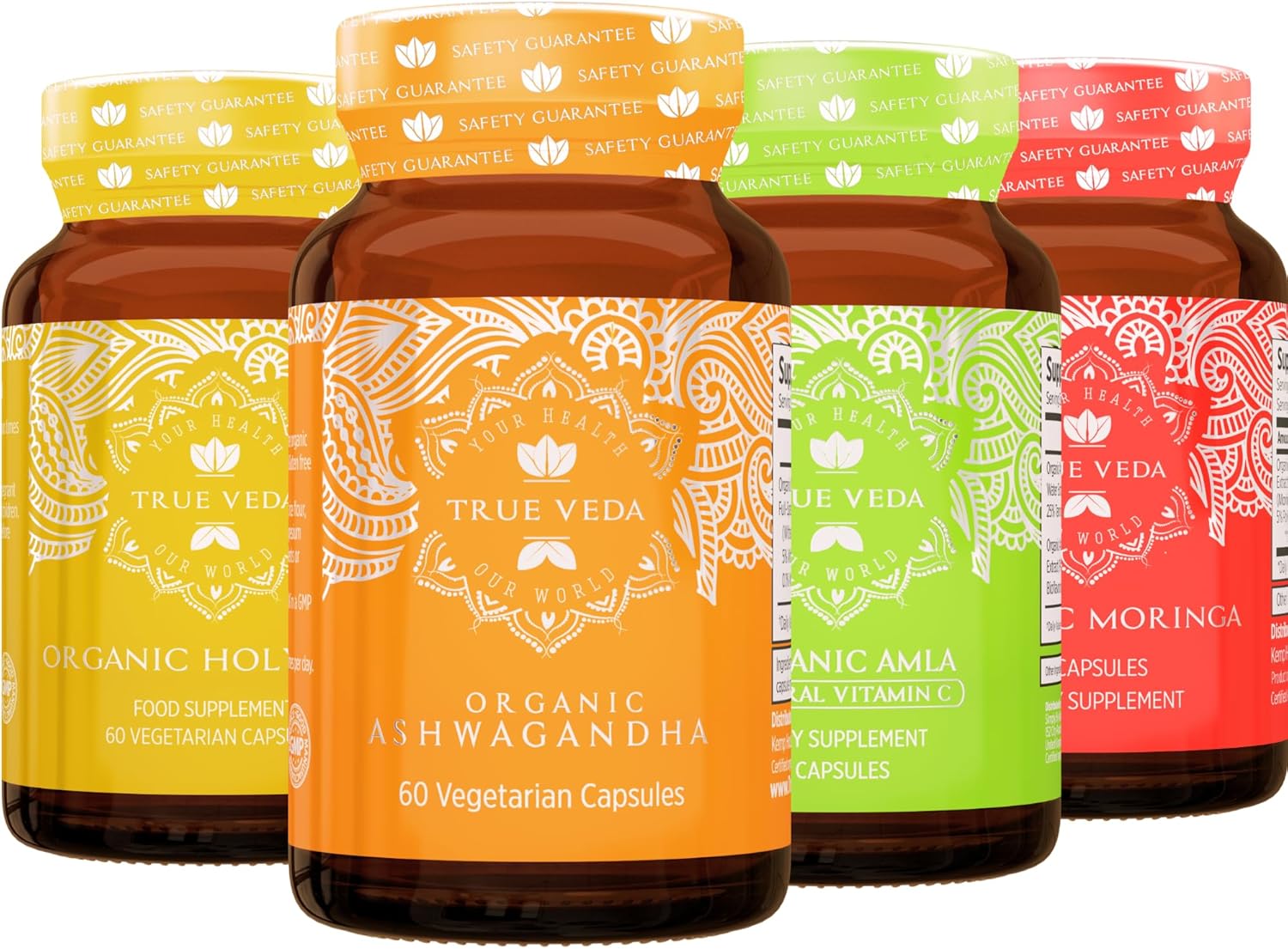 True Veda Everyday Essentials Bundle USDA Organic | Multi-Award-Winning | Ashwagandha KSM-66® | Holy Basil with Vitamin B6 | Amla with Vitamin C | Moringa Capsules