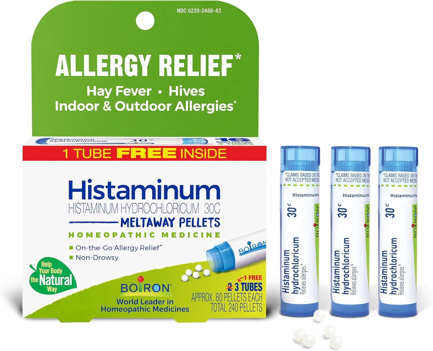 Boiron Histaminum Hydrochloricum 30C Homeopathic Medicine for Indoor or Outdoor Allergy Relief, Hay Fever, and Hives - 3 Count (240 Pellets)