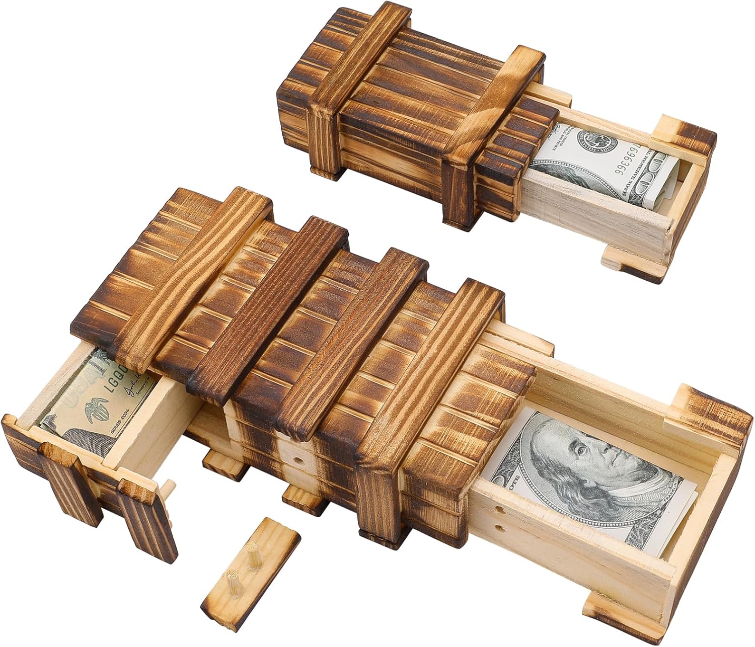 GSrenyu 2PCS Puzzle Box Wooden Secret Puzzle Box, Brain Teasers Box Mystery Gift Box with 2 Large Secret Compartments for Money Gifts Vouchers Jewellery Birthday Gift