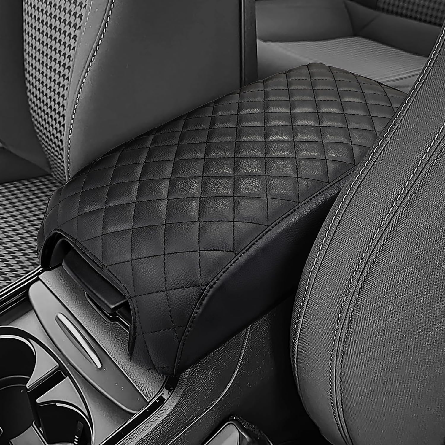 JOYTUTUS Center Console Cover Compatible with 2011-2024 Charger & Chrysler 300, Car Armrest Cover Console Pad Cushion, Black Leather Center Console Armrest Cover lid, Durable Middle Console Cover