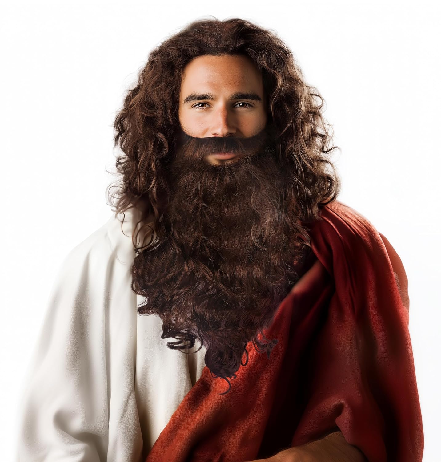 MCJC Biblical Costume Long Brown Wig and Beard Set, 18.1 inch Length, Halloween Religious Role Play