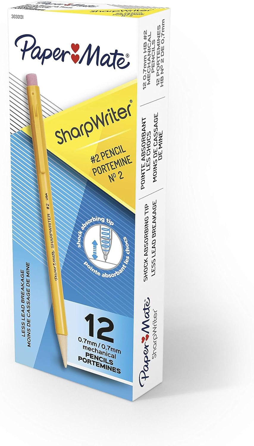 Paper Mate SharpWriter Mechanical Pencils 0.7mm HB #2 Yellow 12 Count