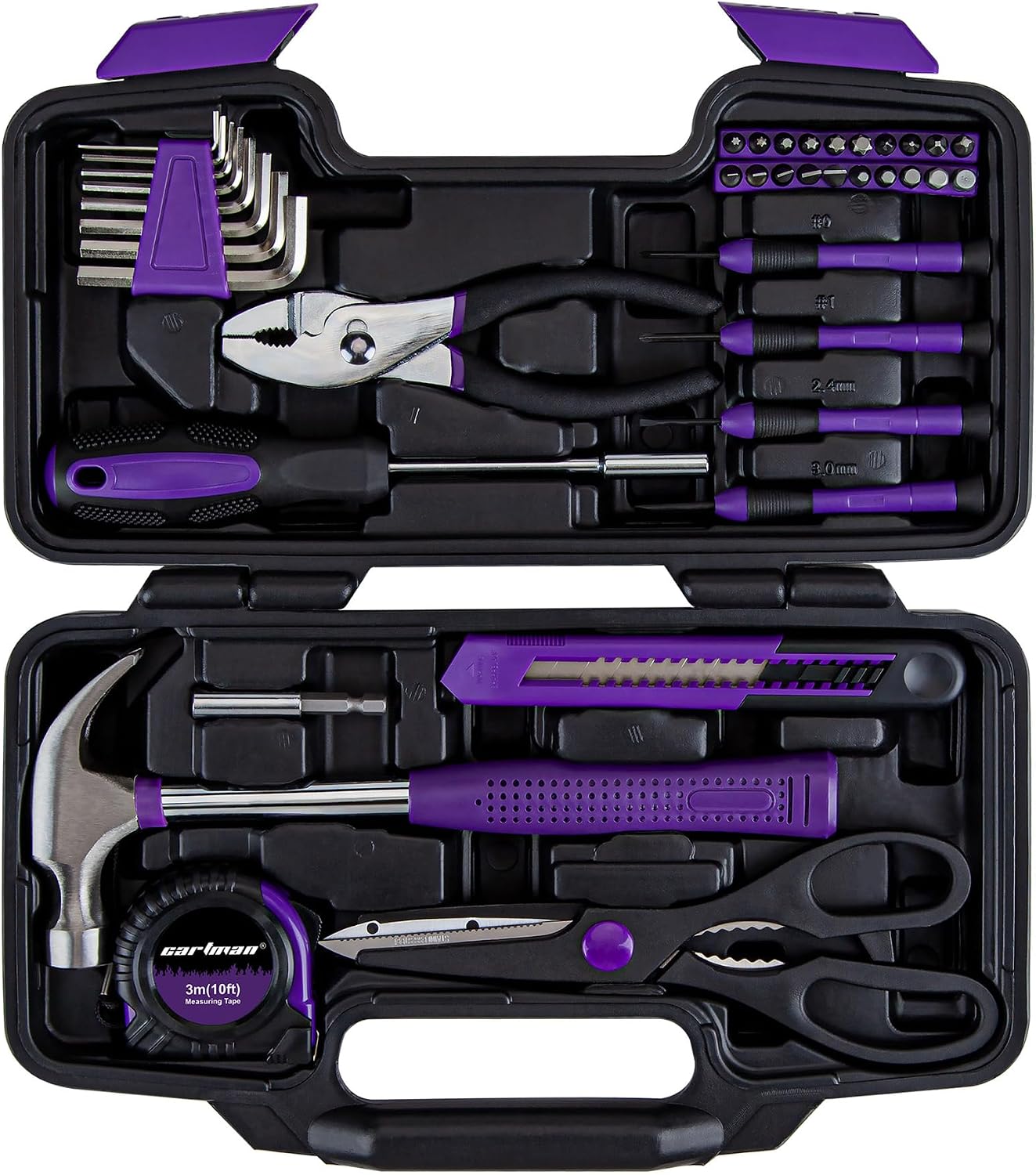 CARTMAN 39-Piece Household Tool Set, Purple Hand Kit With Storage Case | Complete assortment for home repairs, DIY projects, furniture setup, crafting, and daily household fixes in toolbox.