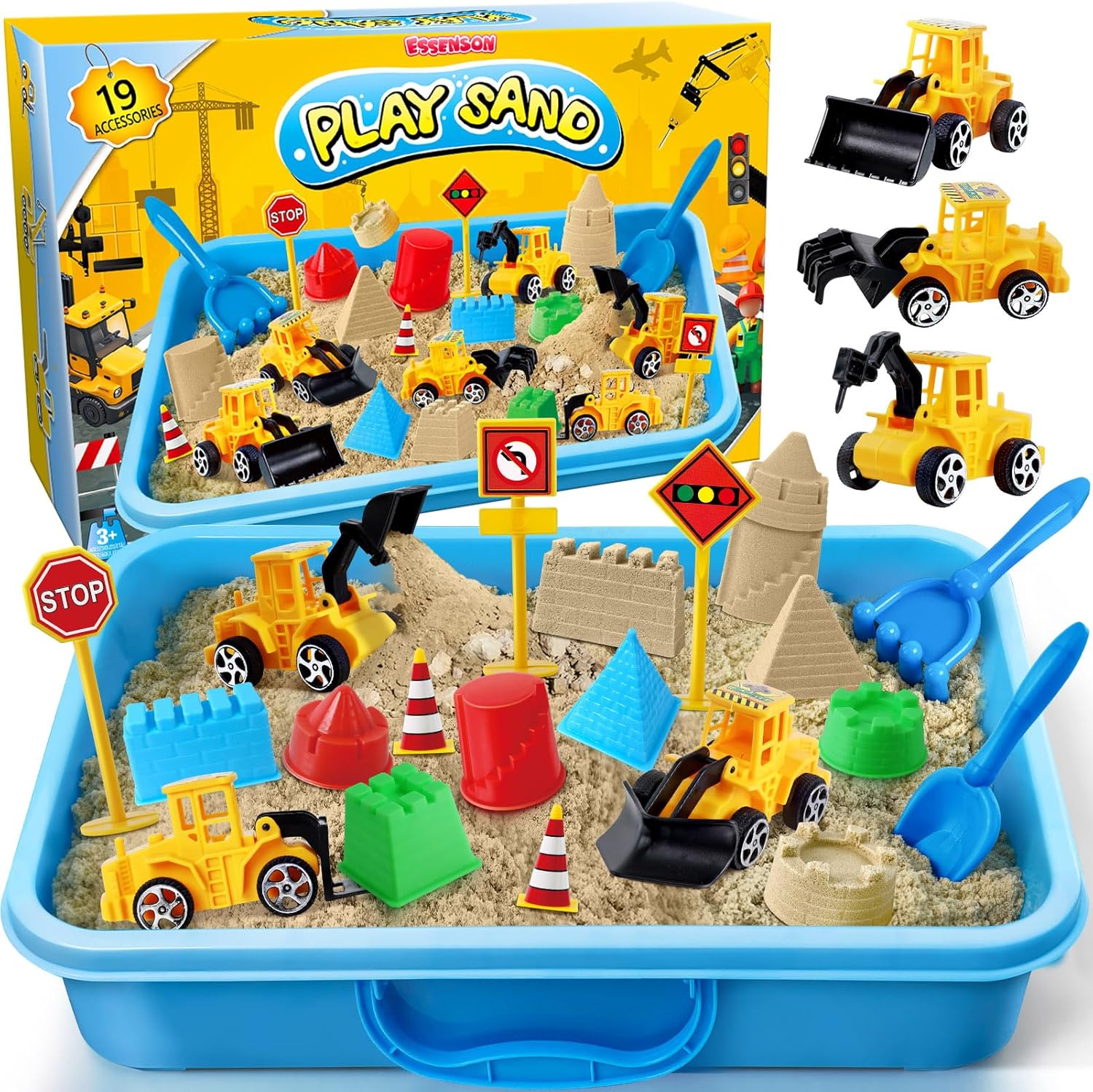 ESSENSON Sensory Bin, Construction Kit with Sensory Sand, Play Sand Pretend Play Beach Toy, Sandbox for Girls and Boys