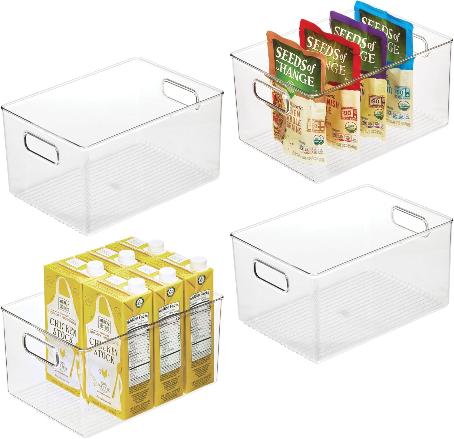 InterDesign iDesign Pantry Organizer Bins with Handles - Storage Bins for Cabinets or Fridge - Set of 4 - Clear