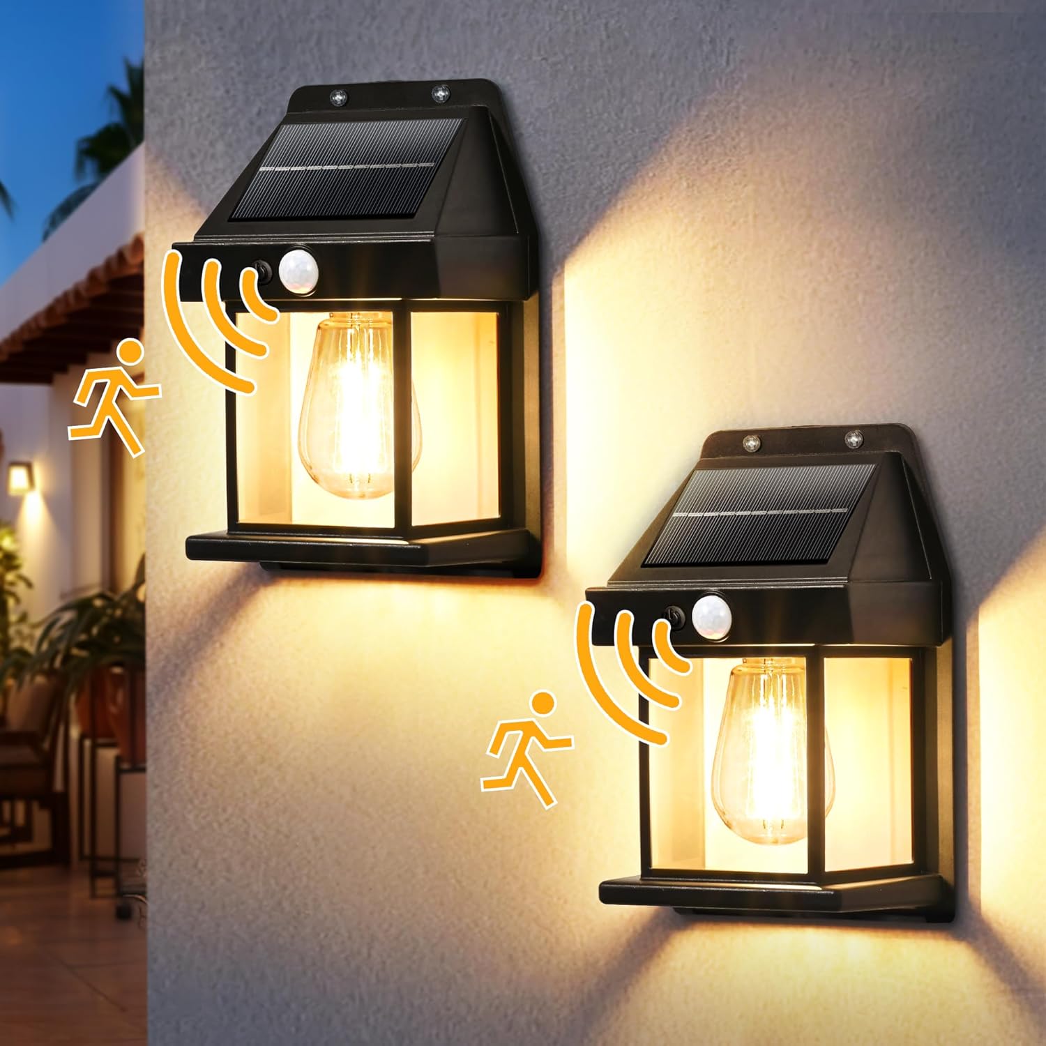 GIGALUMI Solar Wall Lights Outdoor, Dusk to Dawn Motion Sensor Lights Waterproof, 2 Pack Motion Sensor Solar Porch Lights with 3 Modes, for Patio, Garage, Shed