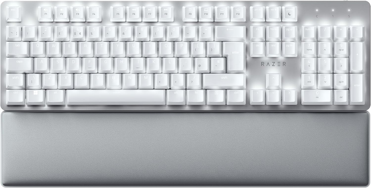 Razer Pro Type Ultra - Wireless Mechanical Keyboard for Maximum Productivity (Yellow Silent and Linear Keyboard Switches, Leatherette Wrist Rest, Multi-Device Dongle, Bluetooth) UK Layout | White