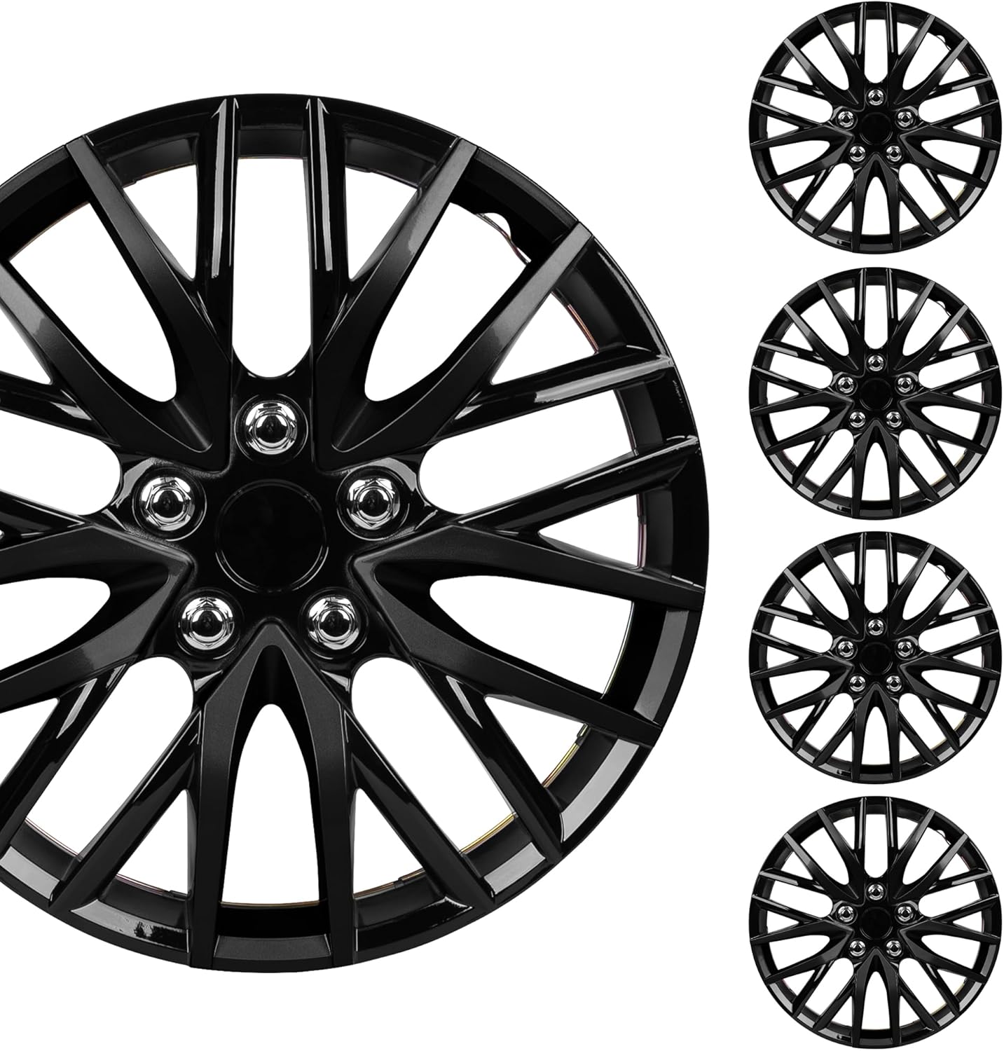BDK (4-Pack) Premium Black Hubcaps 16" Wheel Rim Cover Hub Caps OEM Style Direct Replacement Snap On Car Truck SUV Van - 16 Inch, Set of 4