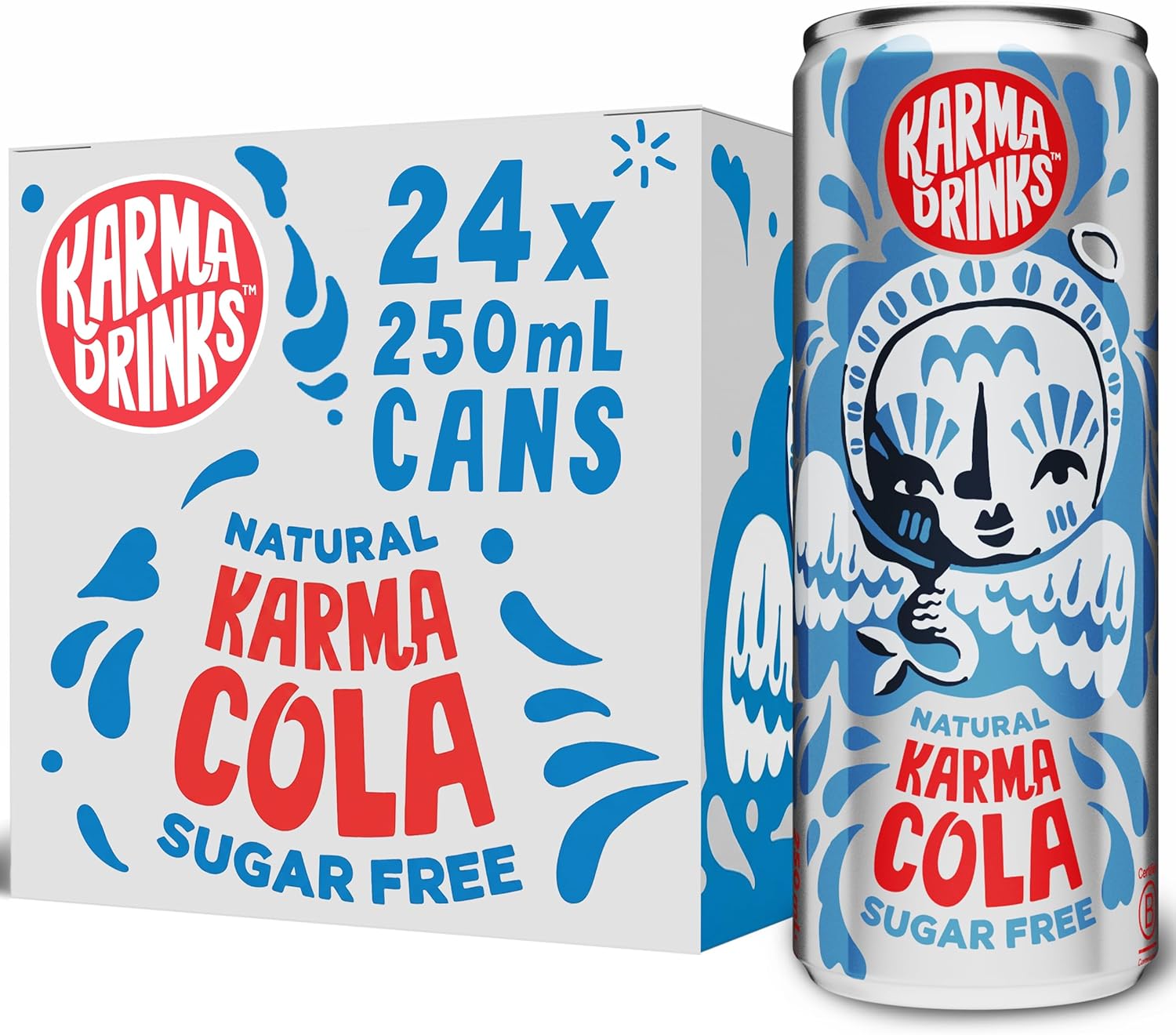 Karma Drinks Sugar Free Karma Cola - 24 x 250ml Cans - Natural Fizzy Soft Drinks, Fairtrade, Organic & Vegan