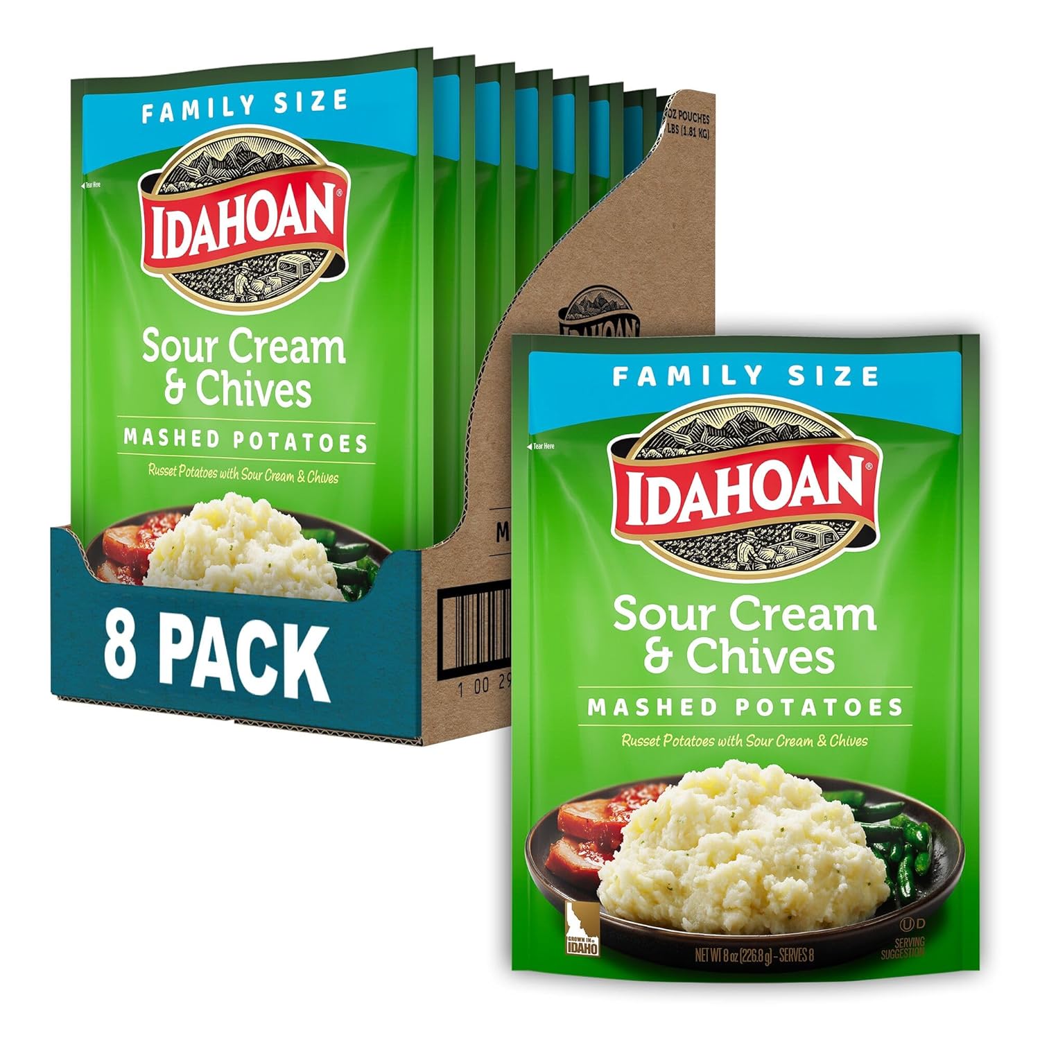 Idahoan Sour Cream & Chives Mashed Potatoes, Naturally Gluten-Free, 100% Real Idaho Potatoes, 8 servings per bag, 8 ounce (Pack of 8)