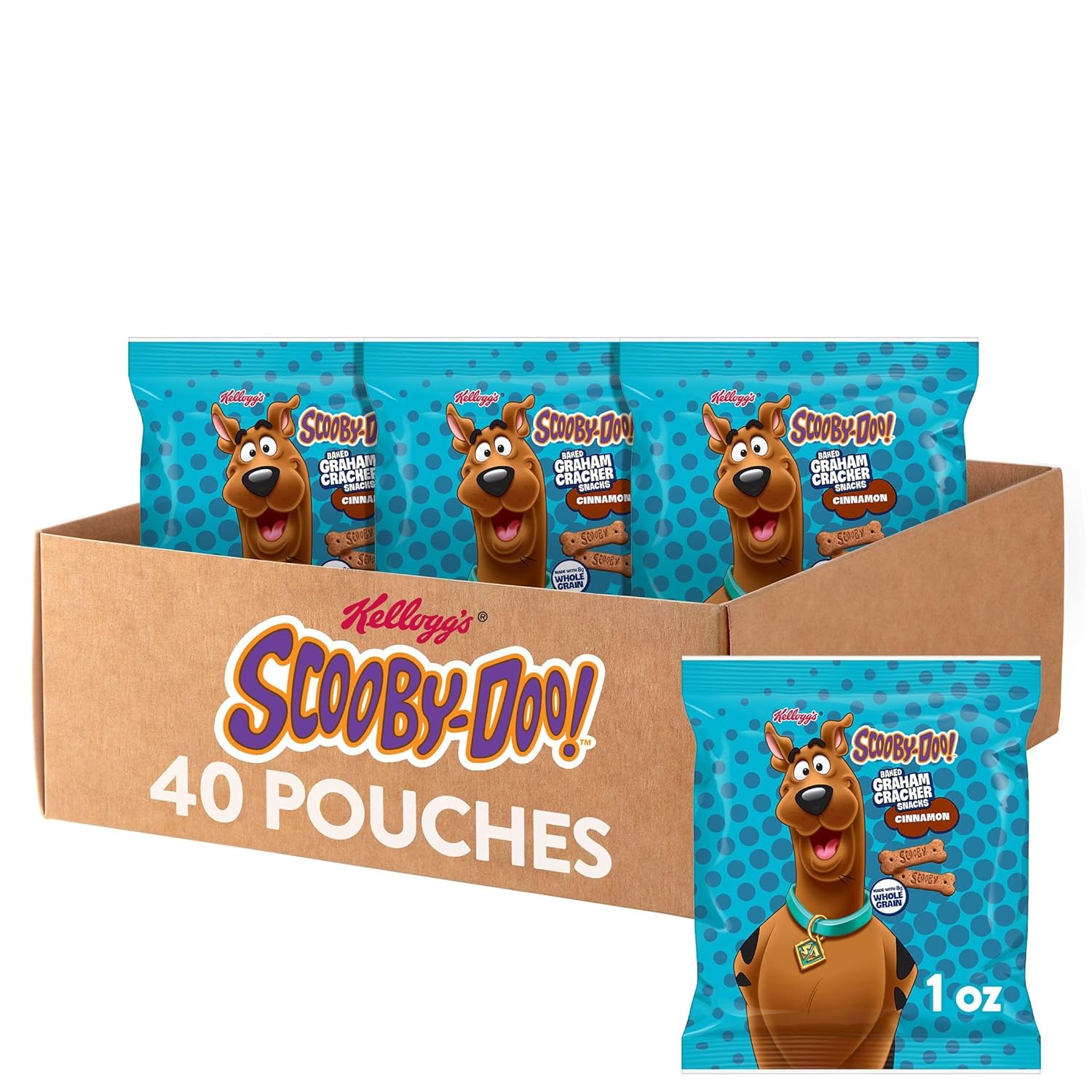 Kellogg's SCOOBY-DOO! Baked Graham Cracker Snacks, Lunch Snacks, Snack Crackers, Cinnamon (40 Pouches)