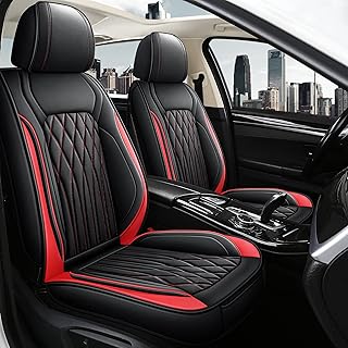 Pariitadin Leather Car Seat Covers Front Pair, Waterproof Faux Leather Seat Covers for Cars, Non-Slip Car Interior Covers Universal Fit for Most Cars Sedans Trucks SUVs, Black/Red Line