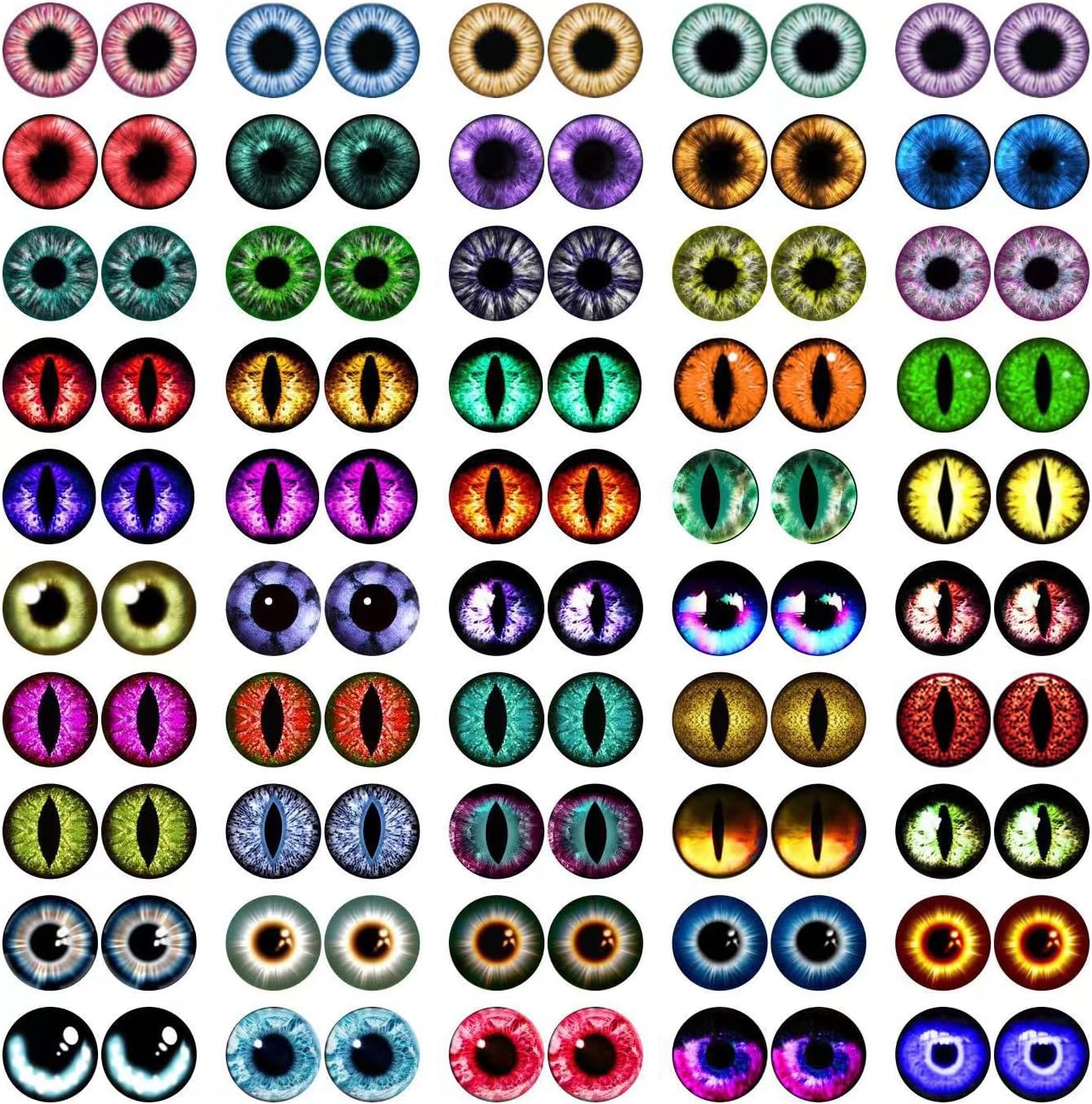 MWOOT 100pcs 12mm Cabochons Glass Eyes for Crafts with Case, Cat Bird Dragon Eyes Fake Glass Monster Eyes, Craft Eyes for Crochet Animals Polymer Clay Sculptures Jewelry Doll Making Props Xmas Gift