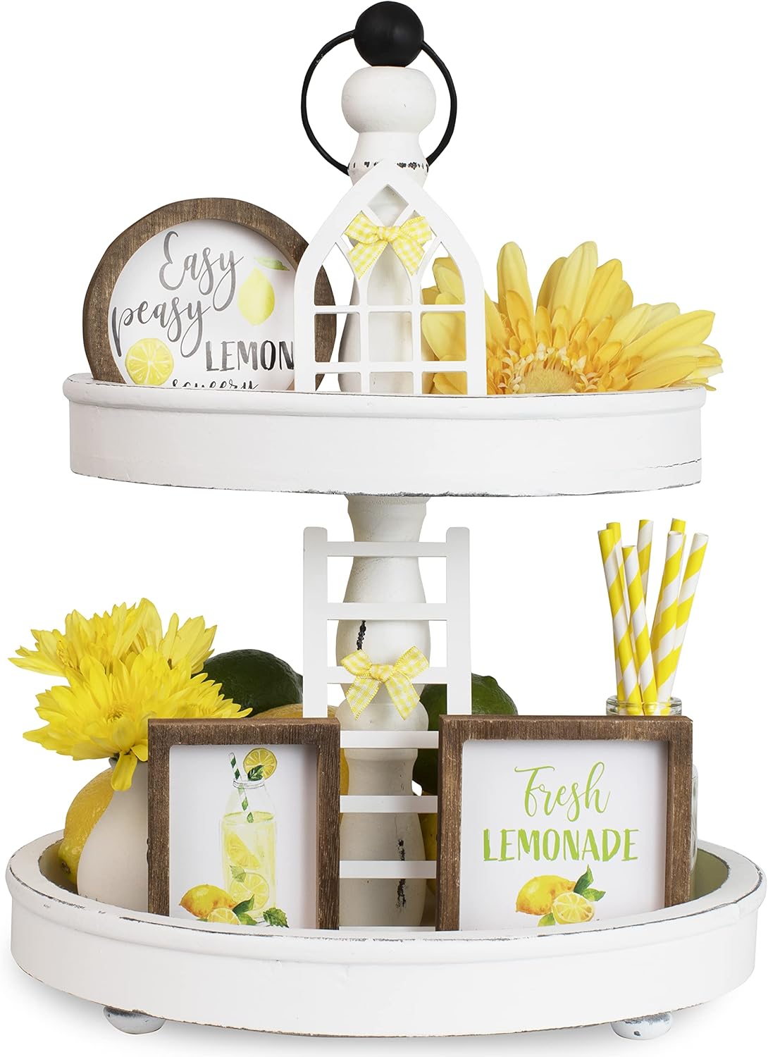 The Ultimate Farmhouse Tiered Tray Decor Set - Beautiful Year Round Seasonal & Fall Holiday Decoration Bundle - The Perfect Lemon and Summer Centerpiece Design for Home & Kitchen Decor