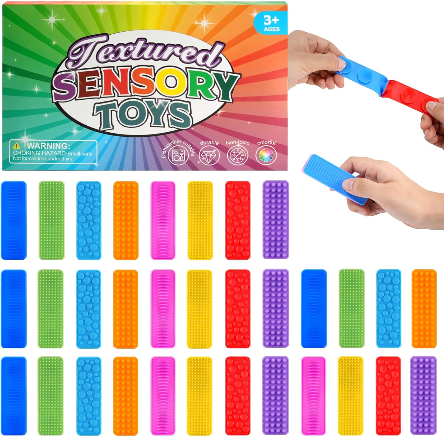 32 Pack Sensory Toys for Kids with Autism, Textured Suction Toys(4 Types of Textures), Suitable for Office Workers in The Office or Children in The Classroom to Relieve Anxiety