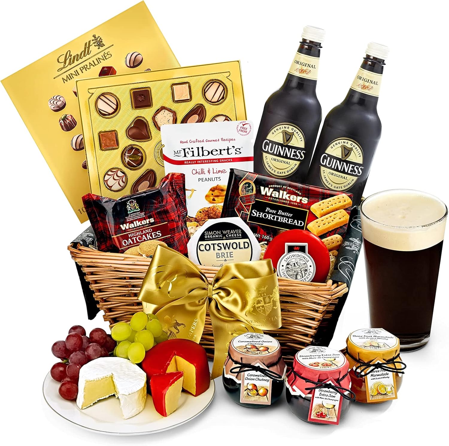 Premium Guinness & Cheese Gift Set - Trafalgar Cheese Hamper with Gourmet Cotswold Cheddar, Brie, Chutney, Oatcakes, Shortbread & Chocolates - Savoury Gifts for Foodies, from Regency Hampers