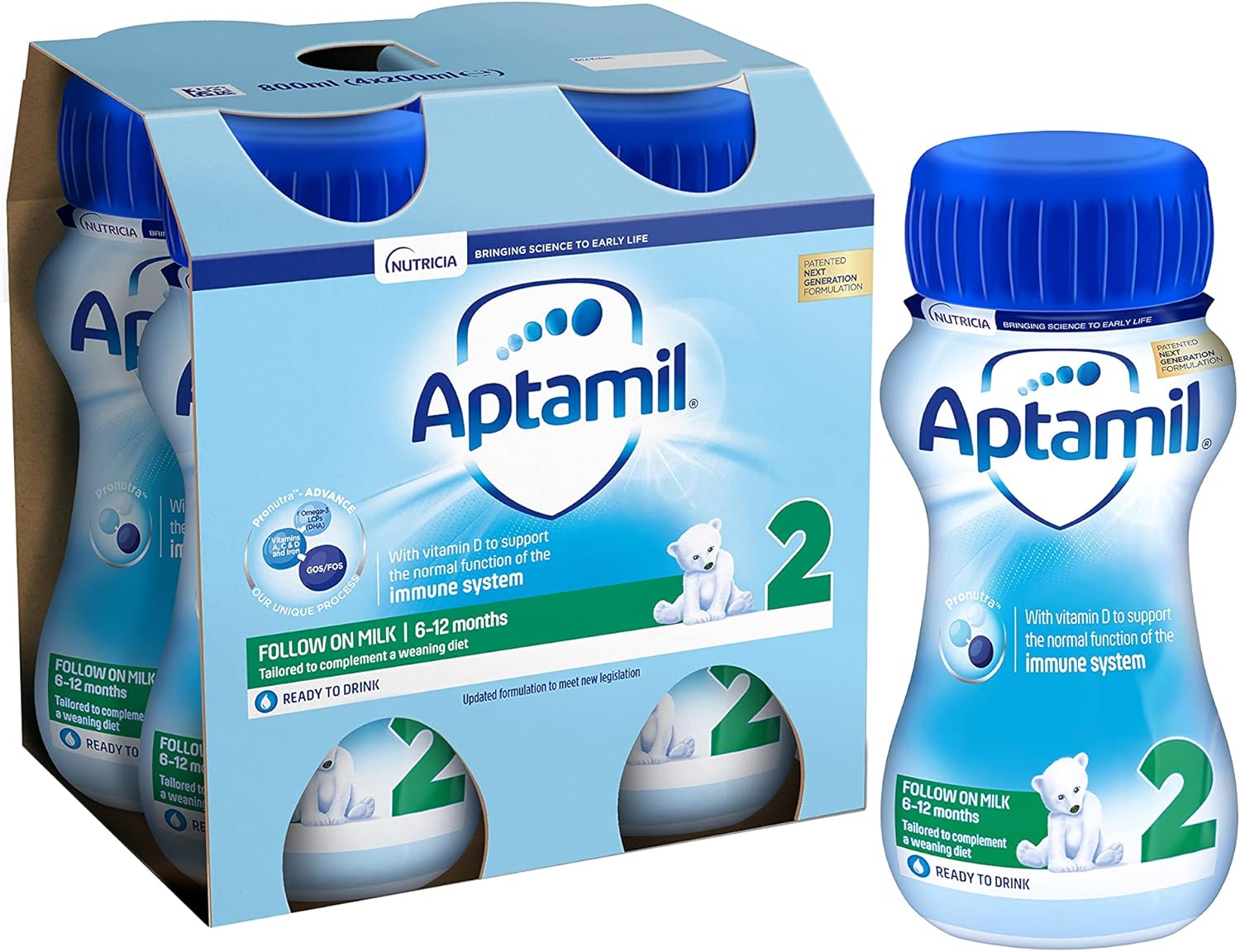 Aptamil 2 Follow on Baby Milk, Ready to Drink Liquid Formula, 6 to 12 Months, 200ml