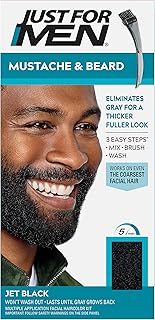 Just For Men Mustache & Beard, Beard Dye for Men with Brush Included for Easy Application, With Biotin Aloe and Coconut Oil for Healthy Facial Hair - Jet Black, M-60, Pack of 1
