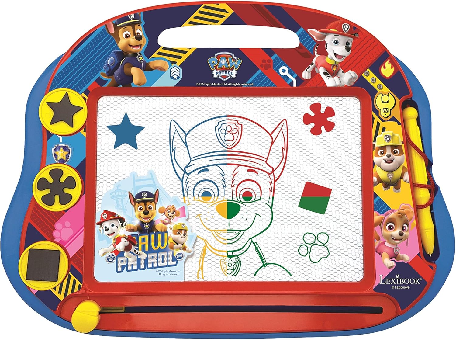 LEXiBOOK Paw Patrol Multicolor Magic Magnetic Drawing Board, Artistic Creative Toy for Girls and Boys, Stylus Pen and Stamps, Red/Blue, CRPA550