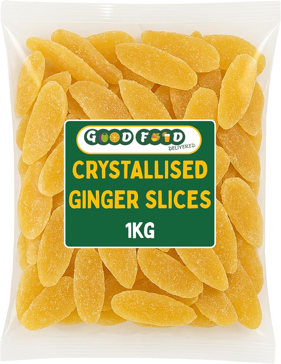 GoodFoodDelivered Crystallised Ginger Slices 1kg – Premium Quality, Sweet & Spicy Stem Ginger Chunks – Perfect for Baking, Snacking & Cooking – Vegan & All Natural