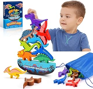 Dinosaur Toys for Kids 3-5: Wooden Stacking Montessori Toys for 3 4 5 6 7 8 Year Old Boys Girls Balance Competition Game for Family Halloween Birthday Gifts for Kids Ages 4-8 (Classic Version)
