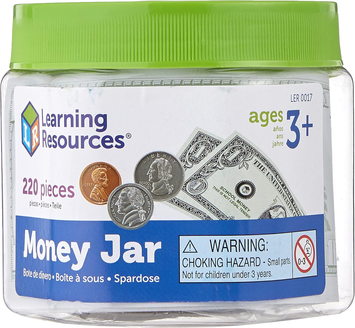 Learning Resources Money Jar - Play Money for Kids, Fake Bills and Coins, Pretend Play Props, Homeschool and Classroom Math and Counting Supplies, Ages 3+