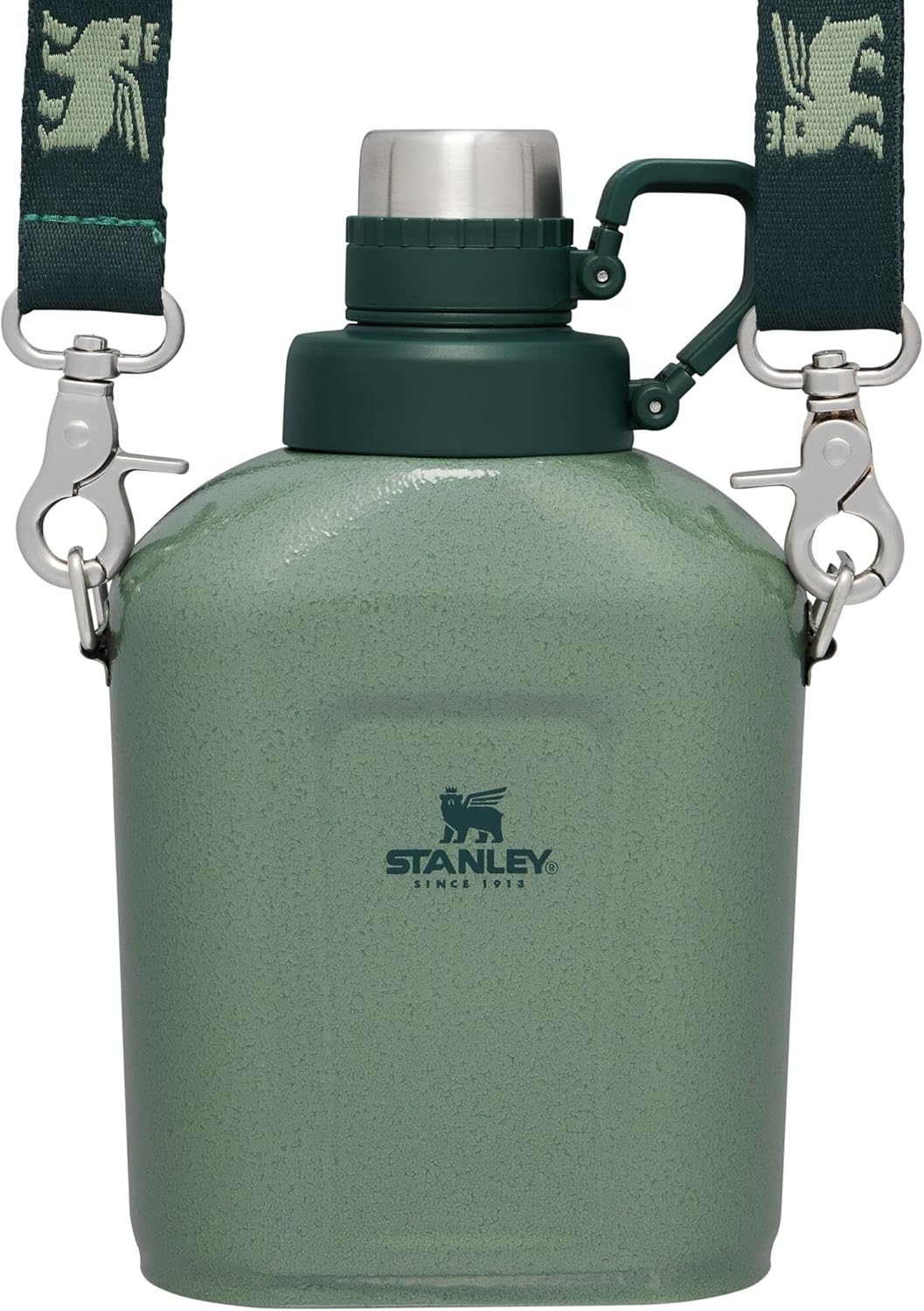 Stanley Legendary Classic Canteen 1.1 qt | Leakproof Drink Container with Strap | Stainless Steel Water Bottle with Lid | Camping, Hiking, Travel | BPA-Free | Hammertone Green