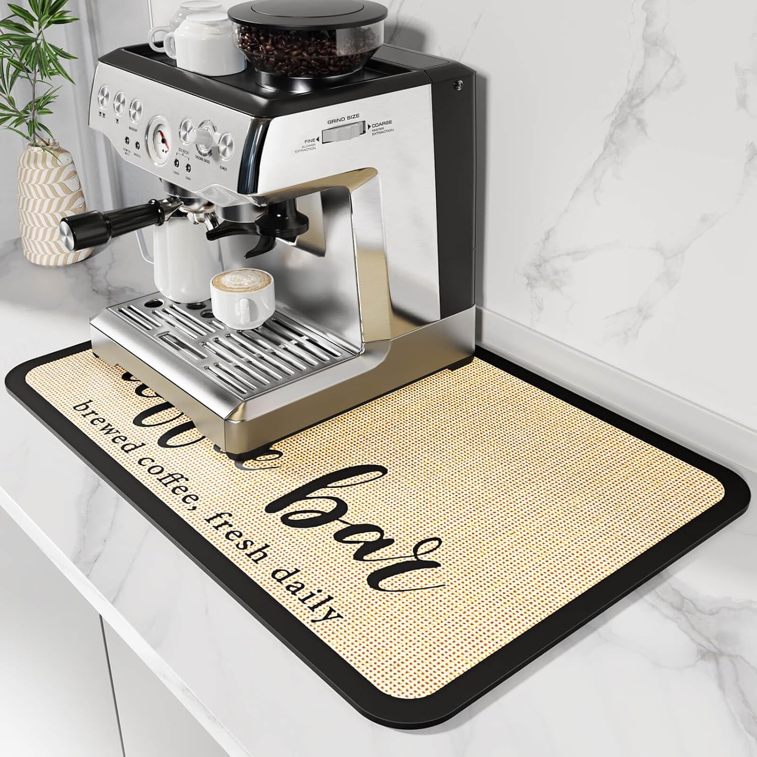DK177 Coffee Mat Coffee Bar Mat Hide Stain Absorbent Drying Mat with Waterproof Rubber Backing Fit Under Coffee Maker Machine Pot Espresso Machine Coffee Bar Accessories-12"x19"