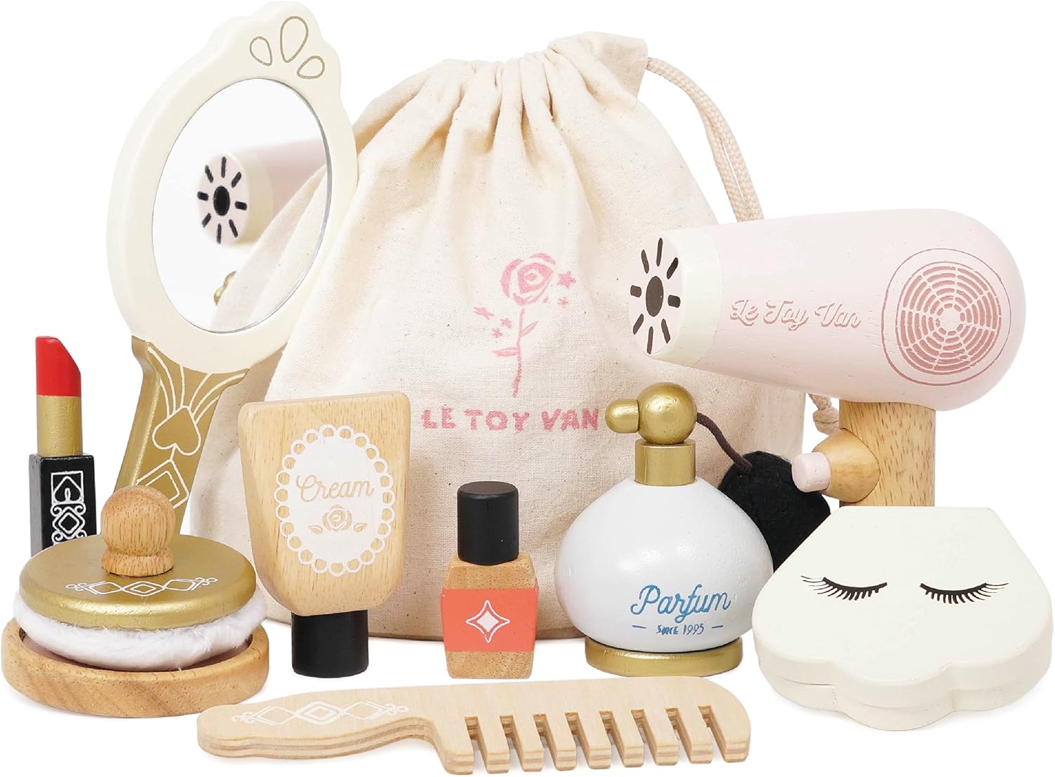 Le Toy Van - Wooden Cosmetic Set With Bag Role Play Toy | Star Beauty Bag Pretend Play Set - Suitable For 3 Years +,Multicolor,16 x 16 x 17.8 centimetres