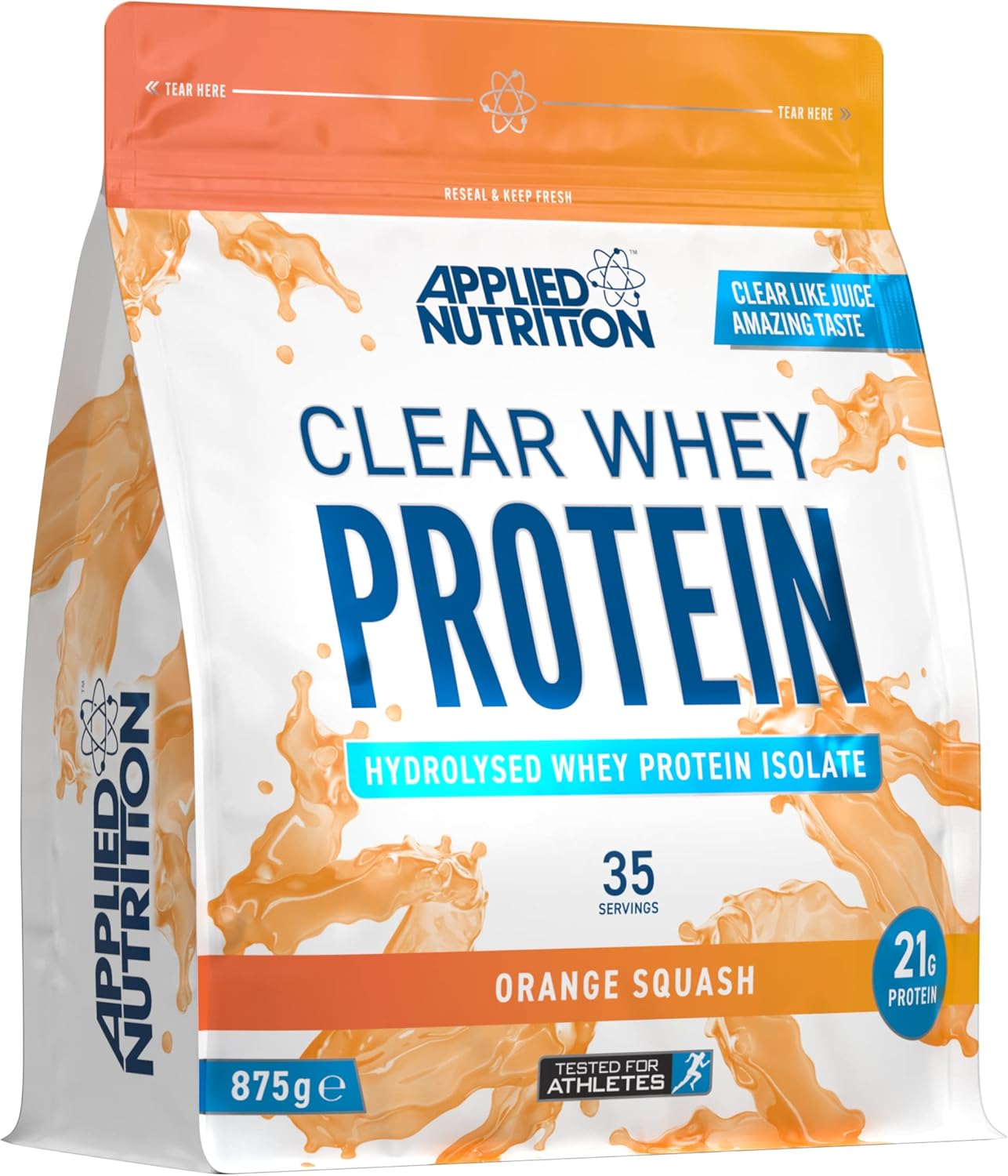 Applied Nutrition Clear Whey Isolate - Whey Protein Isolate, Refreshing High Protein Powder, Fruit Juice Style Flavours (Orange Squash) (875g - 35 Servings)