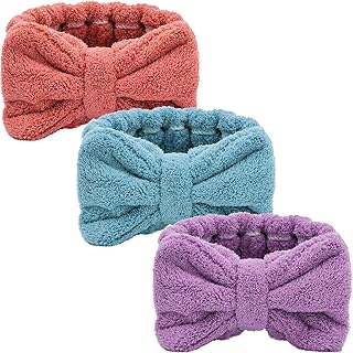 Hicarer 3 Piece Microfiber Bowtie Hairband Set for Women - Chic Purple, Chic Red, Turquoise - Securing Hair, Shower, Facial - Hair Accessories
