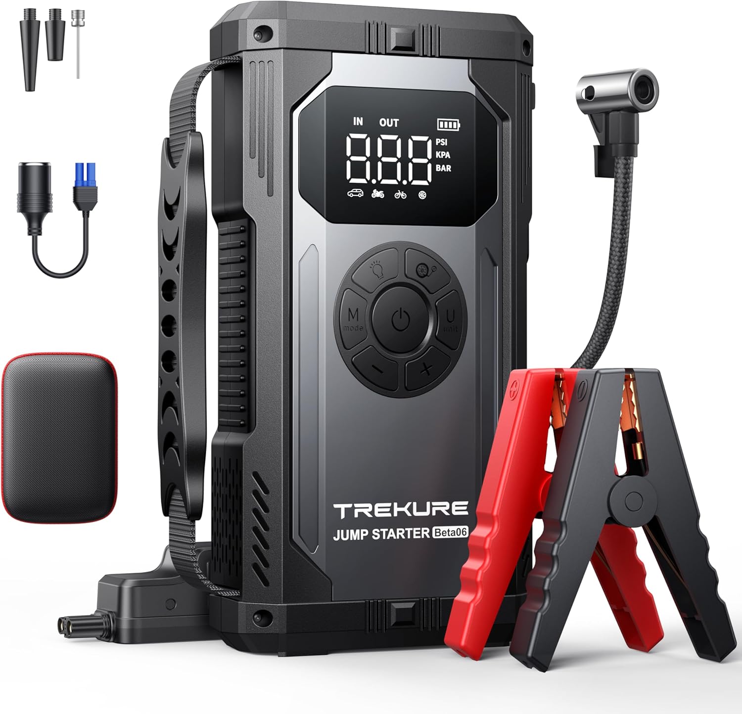 TREKURE 4000A Jump Starter Power Pack with 150PSI Air Compressor, 12V Portable Car Battery Booster Jump Starter for all Gas/10L Diesel, Car Starter Power Bank with Jump leads, Emergency Light