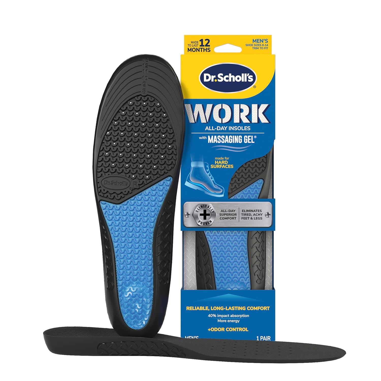 Dr. Scholl's Comfort and Energy Work Insoles for Men, 1 Pair, Size 8-14