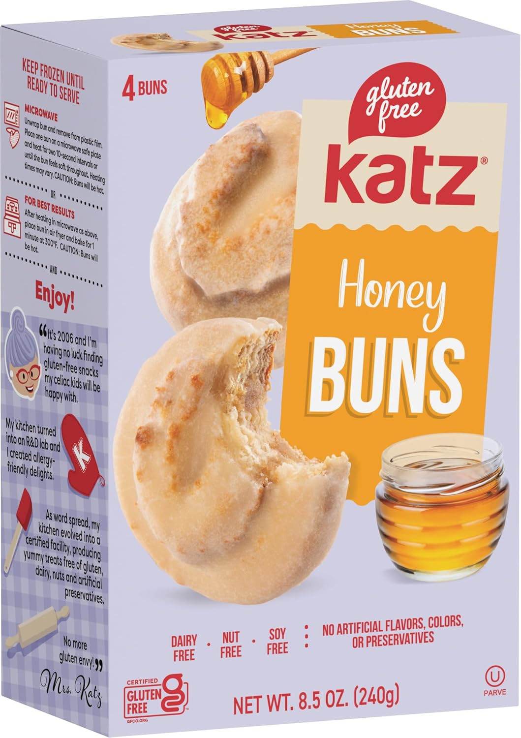 Katz Gluten Free Honey Buns, 4 Individually Wrapped Snack Cakes | Tree Nut Free | Peanut Free | Dairy Free | Soy Free (Pack of 1)