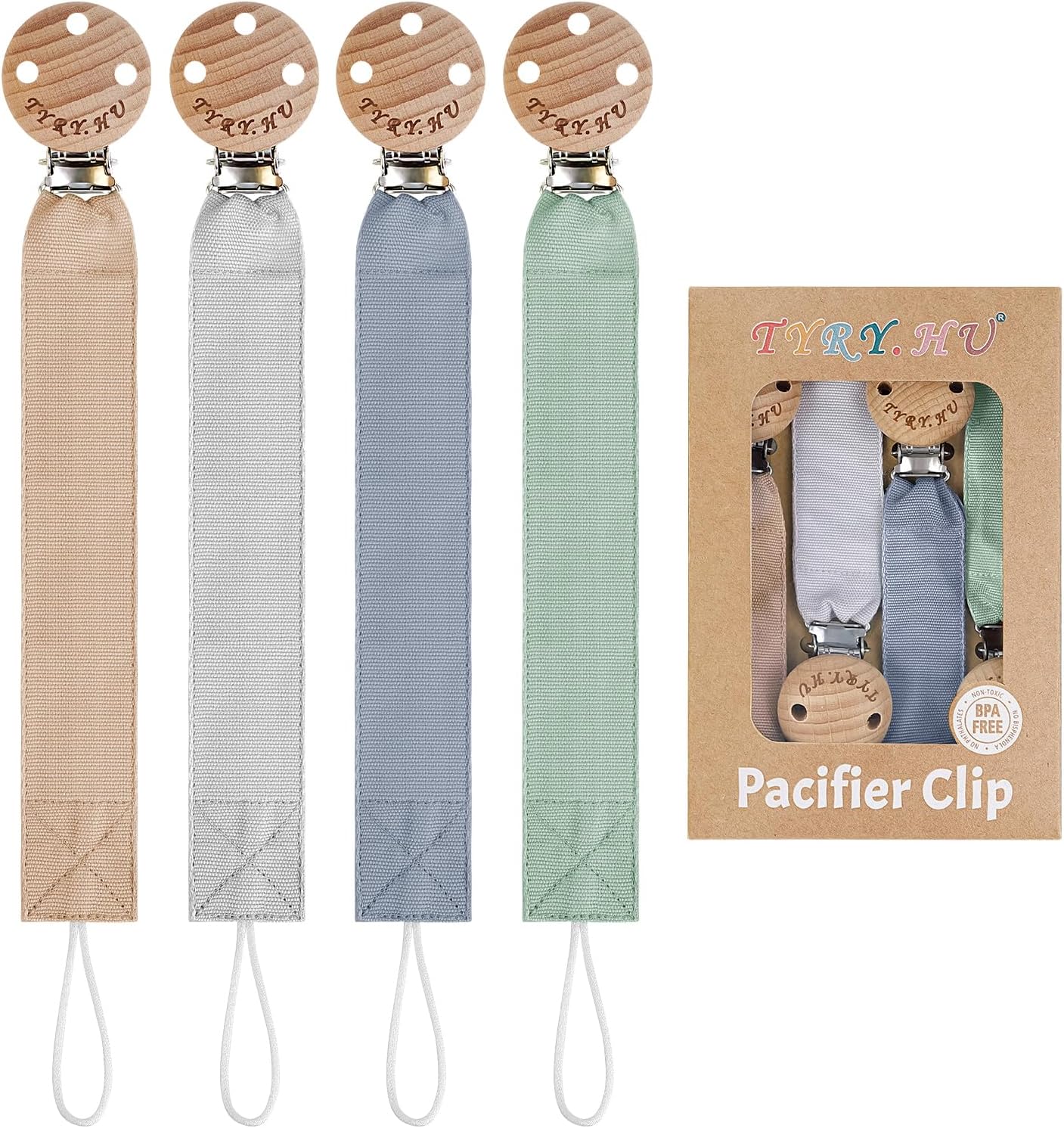 TYRY.HU Dummy Clip for Baby Soft Fabric Pacifier Clips Handmade Ribbon Strap Pacifer Chain Holder Set for Boys and Girls Fits Most Pacifiers Unisex Newborn Universal 4 Pack